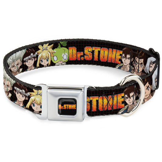 DR. STONE Title Logo Full Color Black/Orange Seatbelt Buckle Collar - DR. STONE Title Logo and Character Group Black