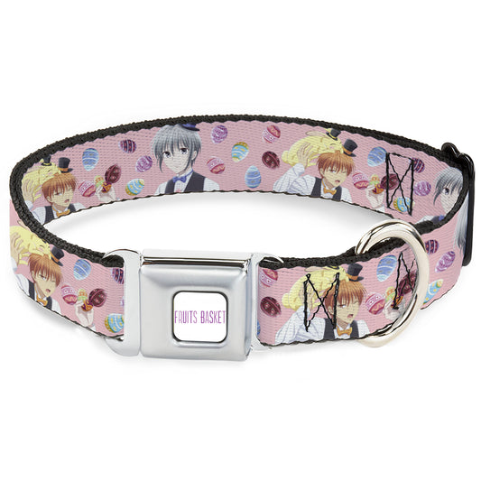 FRUITS BASKET Title Logo Full Color White/Purple Seatbelt Buckle Collar - Fruits Basket Kyo and Yuki Easter Themed Animage Poster Pose Pink