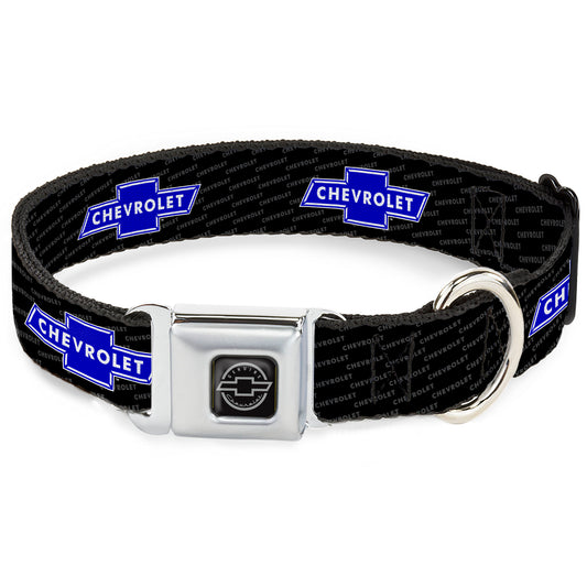 Chevy Bowtie Black Silver Seatbelt Buckle Collar - Chevy Bowtie REPEAT w/Text