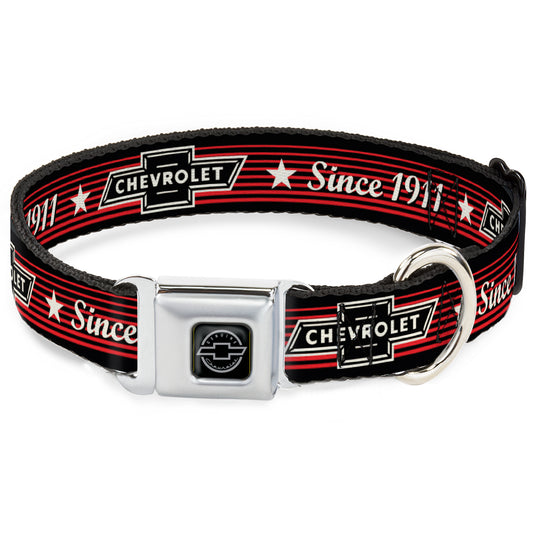 GENUINE CHEVROLET Bowtie Full Color Black/Silver Seatbelt Buckle Collar - Vintage CHEVROLET Bowtie SINCE 1911/Stars Stripe Black/Red/Ivory