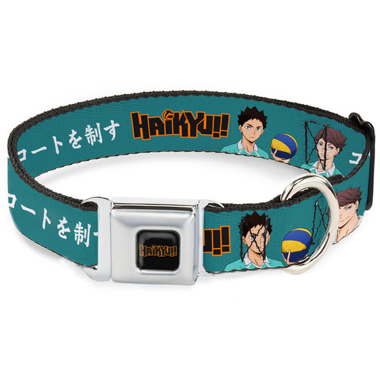 HAIKYU Title Logo Full Color Black/Orange Seatbelt Buckle Collar - HAIKYU Iwaizumi and Oikawa Control the Court Pose and Title Logo Blue