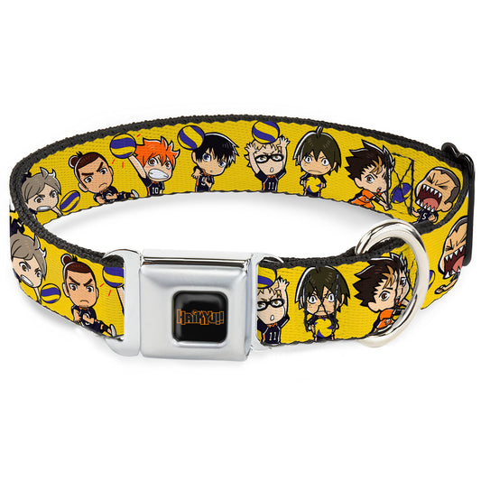 HAIKYU Title Logo Full Color Black/Orange Seatbelt Buckle Collar - Haikyu Chibi Volleyball Player Warm Up Pose Yellow