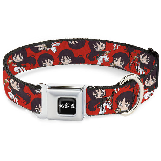 Hell's Paradise Kanji Title Logo Full Color Black/White Seatbelt Buckle Collar - Hell's Paradise Chibi Aza Toma Sword Poses Scattered Red
