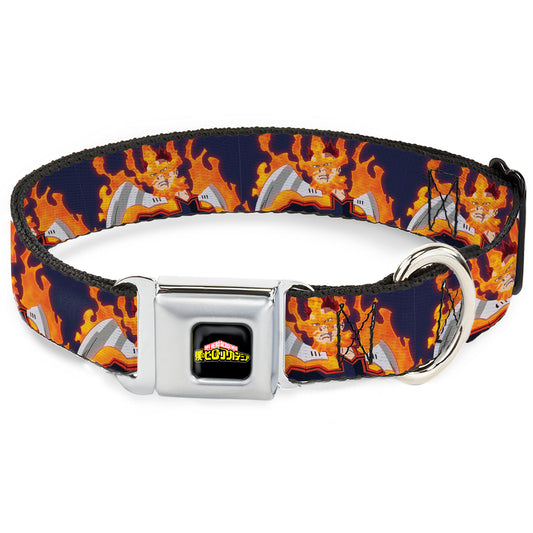 MY HERO ACADEMIA Title Logo Full Color Black Seatbelt Buckle Collar - My Hero Academia Flame Hero Endeavor Pose Blue