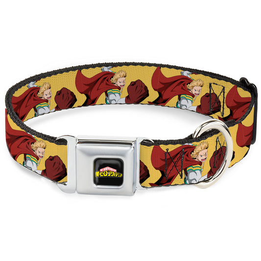 MY HERO ACADEMIA Title Logo Full Color Black Seatbelt Buckle Collar - My Hero Academia Mirio Togata Upper Cut Pose Yellow