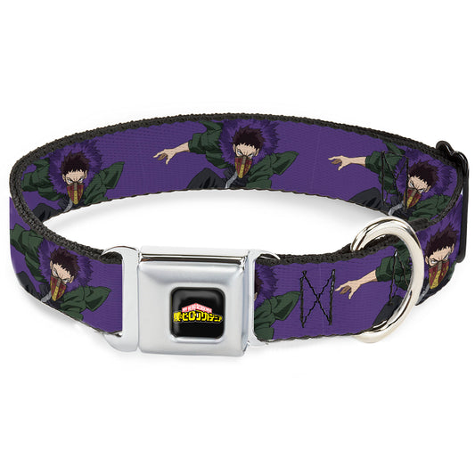 MY HERO ACADEMIA Title Logo Full Color Black Seatbelt Buckle Collar - My Hero Academia Kai Chisaki Action Pose Purple