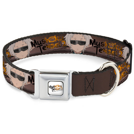 MUSHOKU TENSEI SEASON 2 JOBLESS REINACARNATION Title Logo Full Color  White Seatbelt Buckle Collar - MUSHOKU TENSEI Sylphiette Fitz Guard Pose and Title Logo Browns
