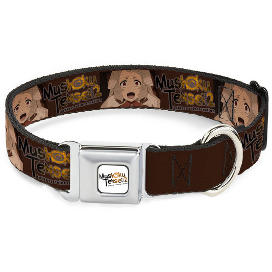 MUSHOKU TENSEI SEASON 2 JOBLESS REINACARNATION Title Logo Full Color  White Seatbelt Buckle Collar - MUSHOKU TENSEI Pursena Adoldia Pose and Title Logo Browns