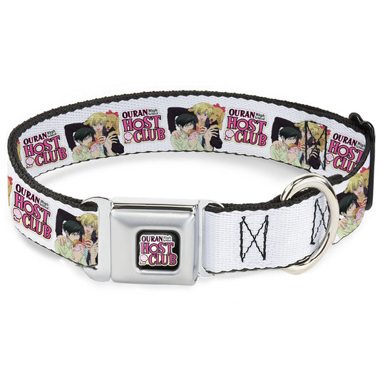 OURAN HIGH SCHOOL HOST CLUB Title Logo Full Color Black Seatbelt Buckle Collar - OURAN HIGH SCHOOL HOST CLUB Kyoya Haruhi and Antoinette Pose and Title Logo White