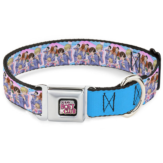 OURAN HIGH SCHOOL HOST CLUB Title Logo Full Color Black Seatbelt Buckle Collar - Ouran High School Host Club Seven Character Sushi Dining Pose Pink/Blue
