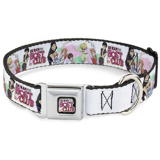 OURAN HIGH SCHOOL HOST CLUB Title Logo Full Color Black Seatbelt Buckle Collar - OURAN HIGH SCHOOL Seven Character Group Pose and Title Logo White