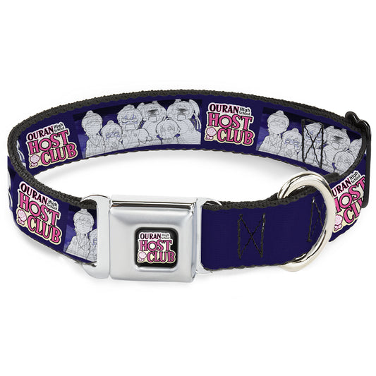 OURAN HIGH SCHOOL HOST CLUB Title Logo Full Color Black Seatbelt Buckle Collar - OURAN HIGH SCHOOL HOST CLUB Character Doodle and Title Logo Violet