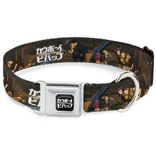 COWBOY BEBOP Title Logo Full Color Black/White Seatbelt Buckle Collar - COWBOY BEBOP Jet Black and Crew Bonsai Tree Scene and Title Logo