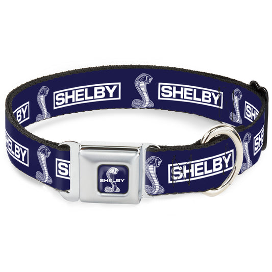 SHELBY Super Snake Cobra Split Full Color Blue/White Seatbelt Buckle Collar - SHELBY Box Logo and Super Snake Cobra Blue/White