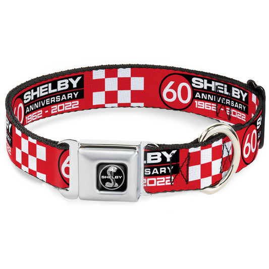 SHELBY Tiffany Split Full Color Black/White Seatbelt Buckle Collar - SHELBY 60th ANNIVERSARY Checker Red/Black/White