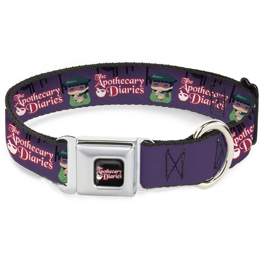 THE APOTHECARY DIARIES Title Logo Full Color Black/Red/White Seatbelt Buckle Collar - THE APOTHECARY DIARIES Chibi Maomao Pose and Title Logo Purple