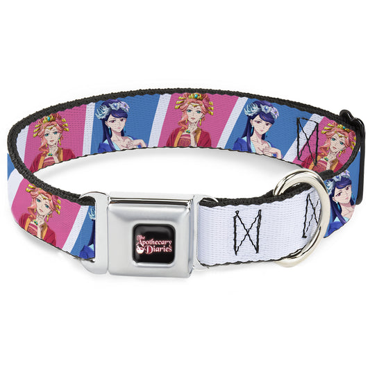THE APOTHECARY DIARIES Title Logo Full Color Black/Red/White Seatbelt Buckle Collar - The Apothecary Diaries Gyokuyo and Lihua Pose Blocks White/Pink/Blue