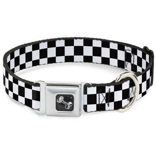 Dog Bone Seatbelt Buckle Collar - Checker Black/White