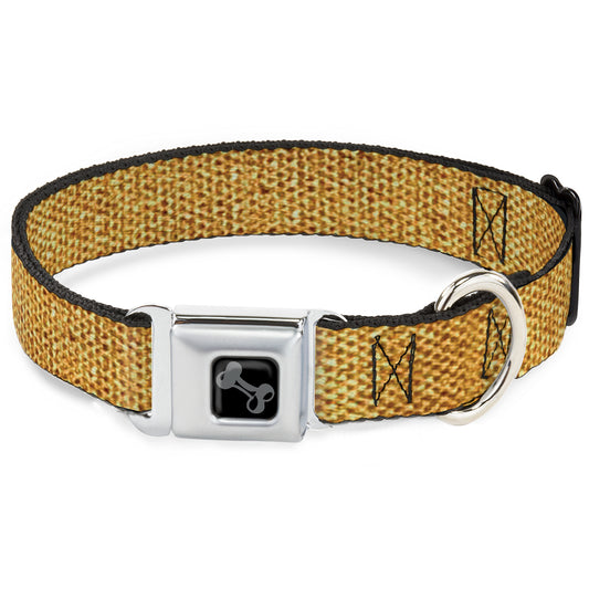 Dog Bone Black/Silver Seatbelt Buckle Collar - Metallic Gold