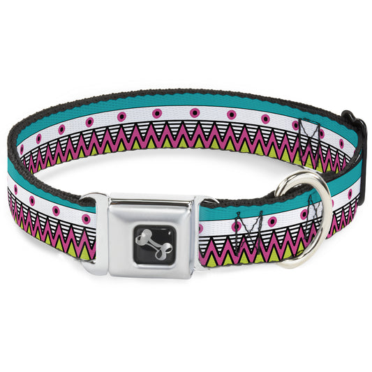 Dog Bone Seatbelt Buckle Collar - Aztec 14 Seafoam Green/White/Pink/Lime Green/Black