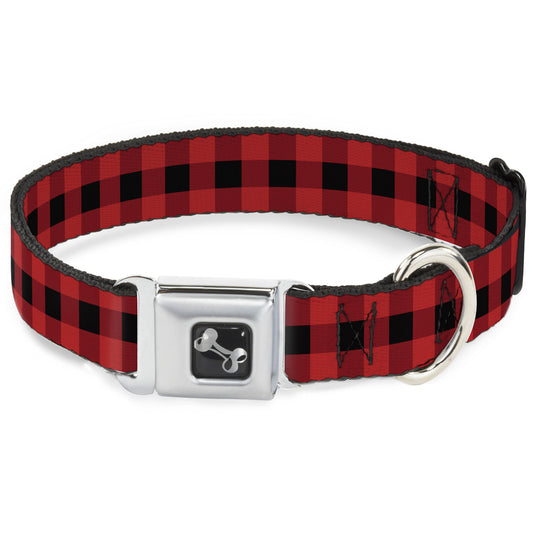 Dog Bone Seatbelt Buckle Collar - Buffalo Plaid Black/Red