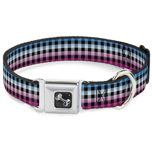 Dog Bone Seatbelt Buckle Collar - Buffalo Plaid Turquoise/Fuchsia Fade