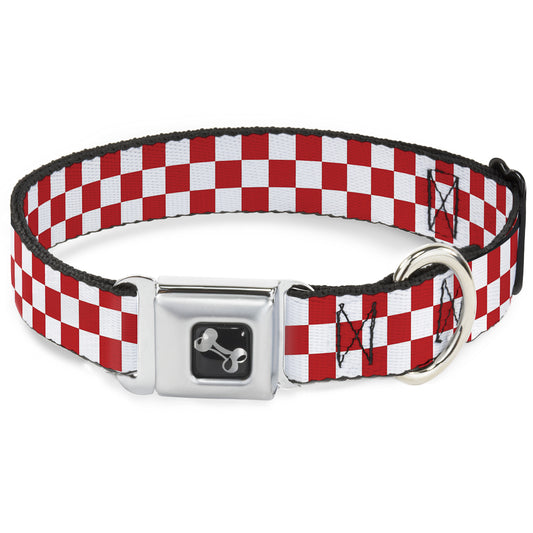 Dog Bone Seatbelt Buckle Collar - Checker Red/White