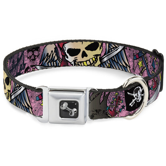 Dog Bone Seatbelt Buckle Collar - Dead Men Tell No Tales Pink