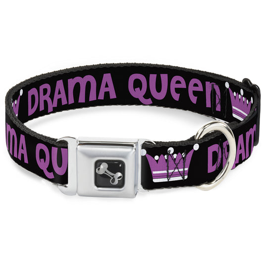 Dog Bone Seatbelt Buckle Collar - DRAMA QUEEN Black/Fuchsia