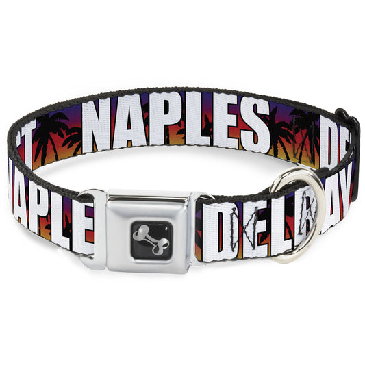 Dog Bone Seatbelt Buckle Collar - Florida Cities Palm Tree Sunset/White