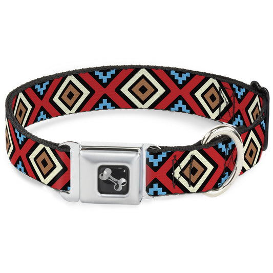 Dog Bone Seatbelt Buckle Collar - Geometric1 Black/Red/Tan/Brown/Baby Blue