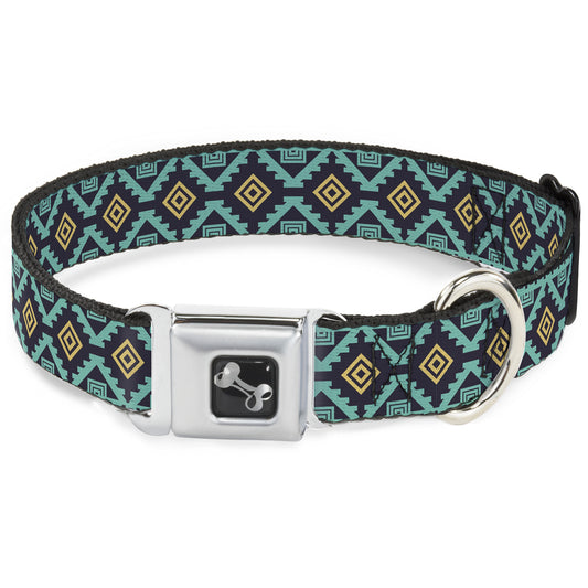 Dog Bone Seatbelt Buckle Collar - Geometric6 Navy/Turquoise/Gold