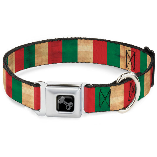 Dog Bone Black/Silver Seatbelt Buckle Collar - Italy Flag Continuous Vintage