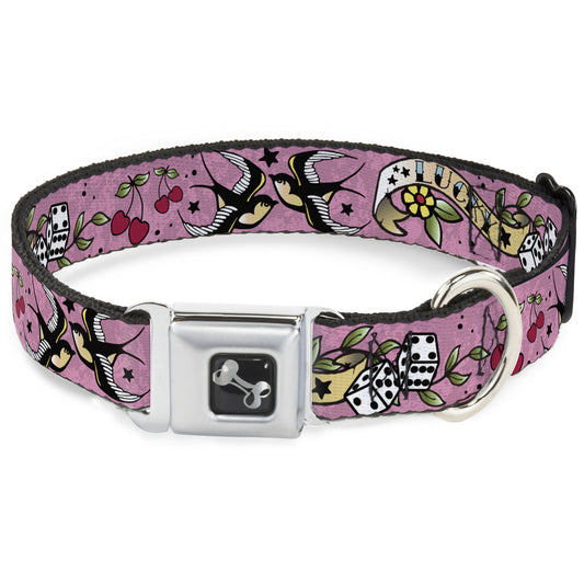 Dog Bone Seatbelt Buckle Collar - Lucky Pink