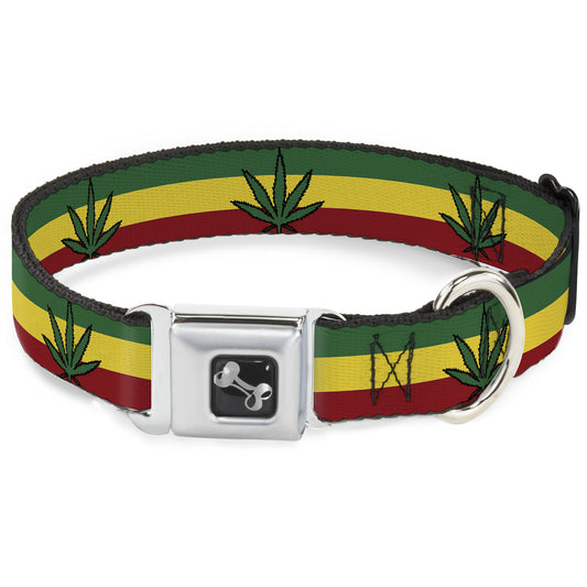 Buckle-Down Seatbelt Buckle Dog Collar - Marijuana Leaf Repeat Rasta