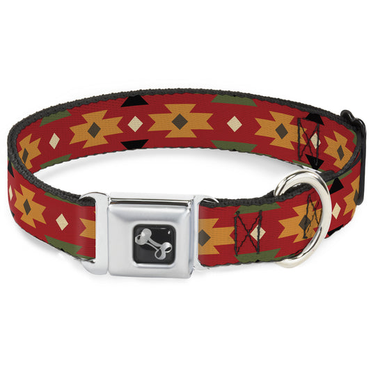 Dog Bone Seatbelt Buckle Collar - Navajo Tan/Rust/Olive/Black