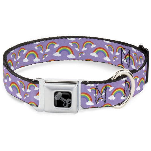 Dog Bone Black/Silver Seatbelt Buckle Collar - Rainbows Scattered Lavender