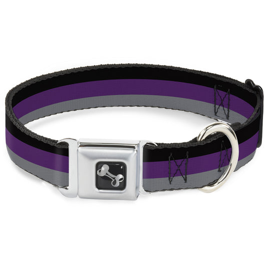 Dog Bone Seatbelt Buckle Collar - Stripes Black/Purple/Gray