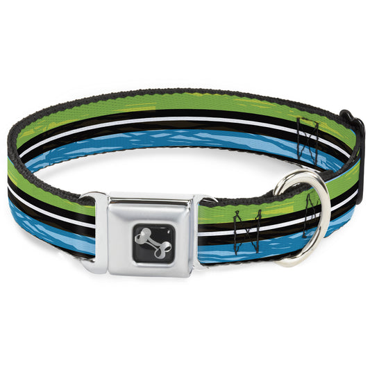 Dog Bone Seatbelt Buckle Collar - Scribble Stripes Blue/Green/White