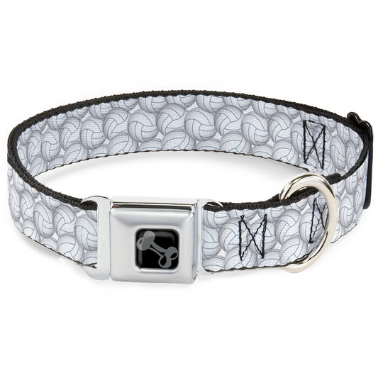 Dog Bone Black/Silver Seatbelt Buckle Collar - Volleyballs Stacked