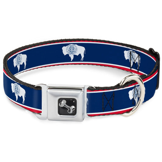 Dog Bone Seatbelt Buckle Collar - Wyoming Flags