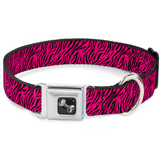 Dog Bone Seatbelt Buckle Collar - Zebra 2 Fuchsia Pink