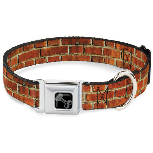 Dog Bone Black/Silver Seatbelt Buckle Collar - Brick Wall