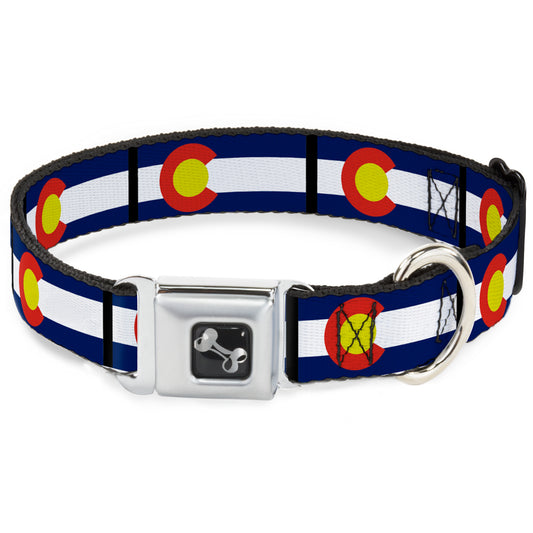 Dog Bone Seatbelt Buckle Collar - Colorado Flags