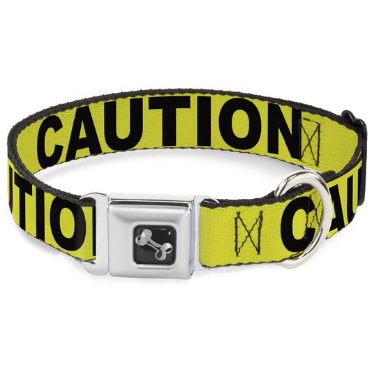 Dog Bone Seatbelt Buckle Collar - CAUTION Yellow/Black