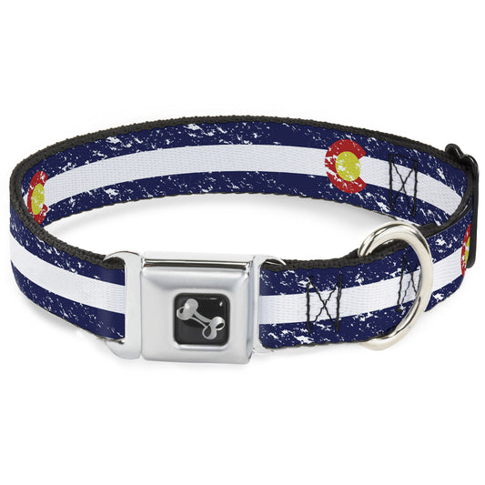 Dog Bone Seatbelt Buckle Collar - Colorado Flags4 Weathered