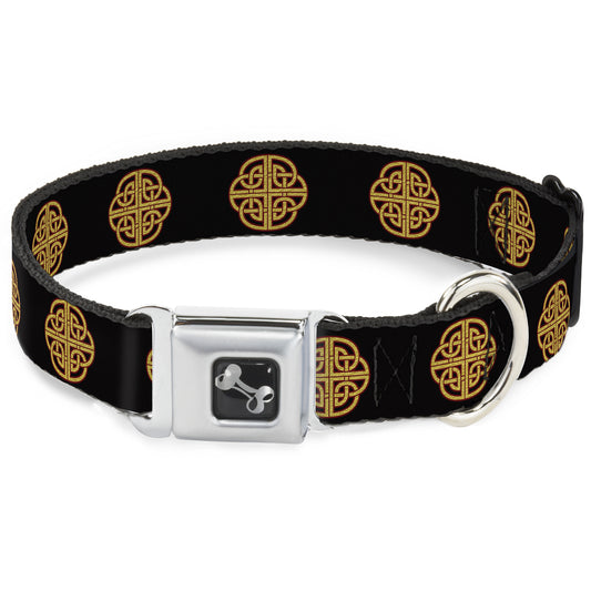 Dog Bone Seatbelt Buckle Collar - Celtic Knot Black/Burgundy/Gold