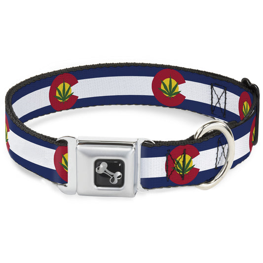 Dog Bone Seatbelt Buckle Collar - Colorado Flag/Marijuana Leaf