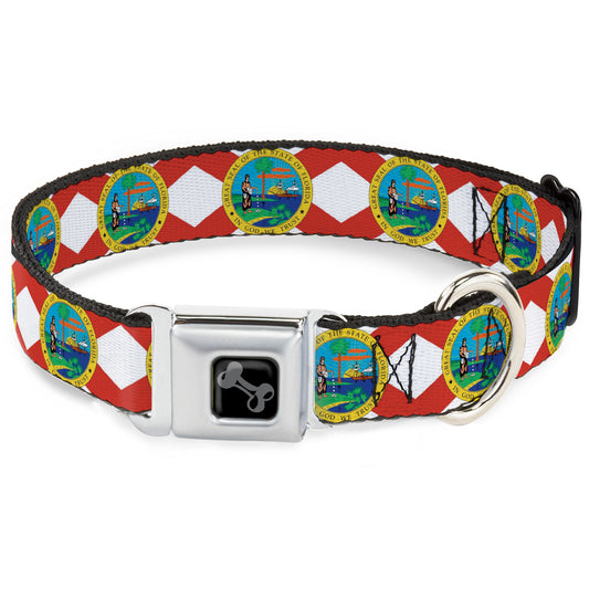 Dog Bone Black/Silver Seatbelt Buckle Collar - Florida Flag Continuous