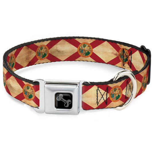 Dog Bone Black/Silver Seatbelt Buckle Collar - Florida Flag Continuous Vintage